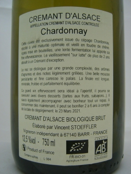 Domaine Stoeffler (Vincent) Chardonnay Crémant Brut, AC Crémant d'Alsace, Schaumwein weiß, trocken, 0,75l
